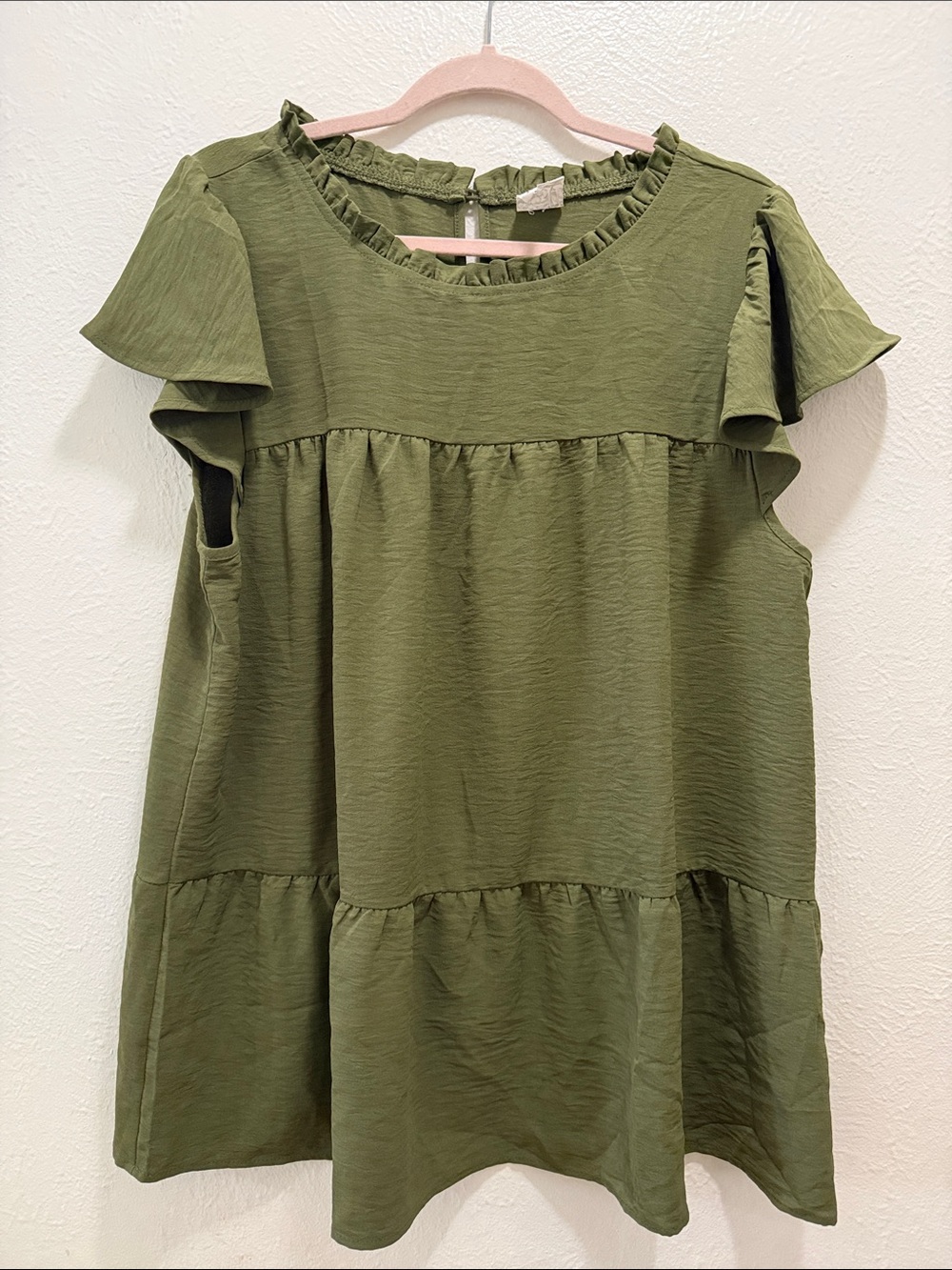 NAIF Olive Green Tiered Ruffle Sleeve Tunic